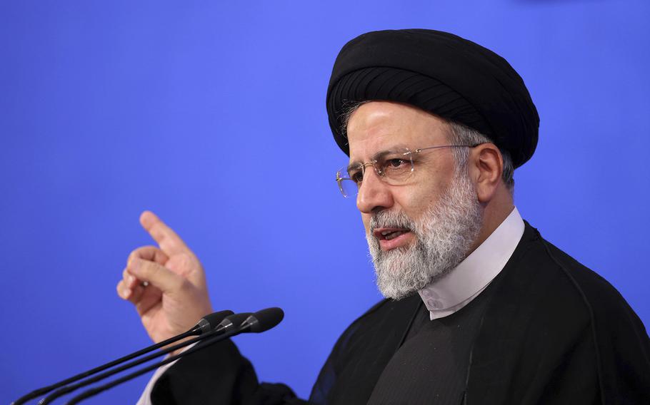 Iranian President Ebrahim Raisi speaks during a press conference in Tehran, Iran, on Aug. 29, 2022. 