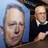 Retired Oakland police officer Toft Jessen and a portrait of him as a younger officer.