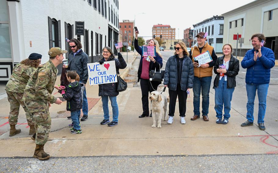 Area residents show support for McConnell Air Force Base airmen during a Veterans Day parade Nov. 11, 2023, in Wichita, Kan. A new Gallup poll reveals a decline in Americans’ confidence in their military.