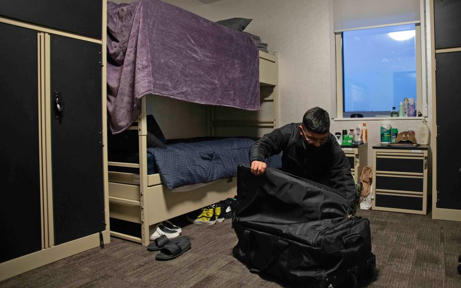 Seaman recruit Jon Ramos moves into the multipurpose facility at Naval Support Facility Redzikowo, Poland, on Jan. 11, 2022. NSF Redzikowo is the Navy’s newest installation, and its mission is to support the Aegis Ashore missile defense system.