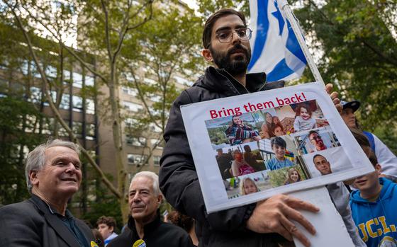 Thousands attend a "New York Stands With Israel" vigil and rally on Tuesday, Oct. 10, 2023, in New York City. (Spencer Platt/Getty Images/TNS)