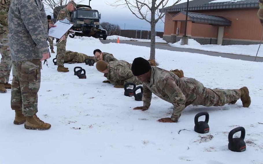 In this screenshot from video, soldiers from non-combat arms military occupational specialties from throughout the 10th Mountain Division competed in the 10th Mountain Division Sustainment Brigade’s Sustainer for the Quarter competition, Jan. 31, 2024, on Fort Drum, N.Y.