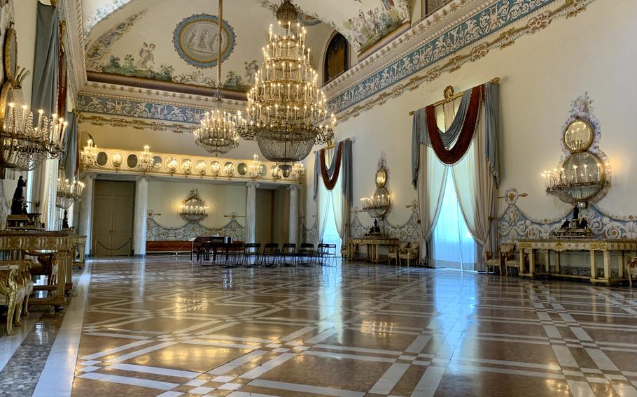 Visitors to the Royal Palace of Capodimonte in Naples, Italy, can see the Royal Apartment. This room, the Salone della Culla or cradle room, features a marble floor from an imperial villa in Capri. 