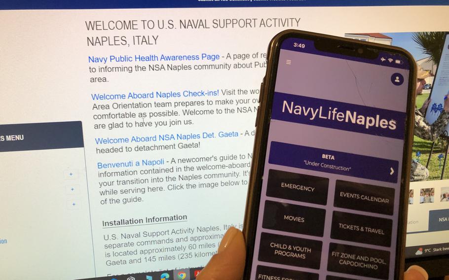 Naval Support Activity Naples in Italy recently launched a phone app designed to give service members and their families access to information about base services and other topics, such as disaster preparedness. 