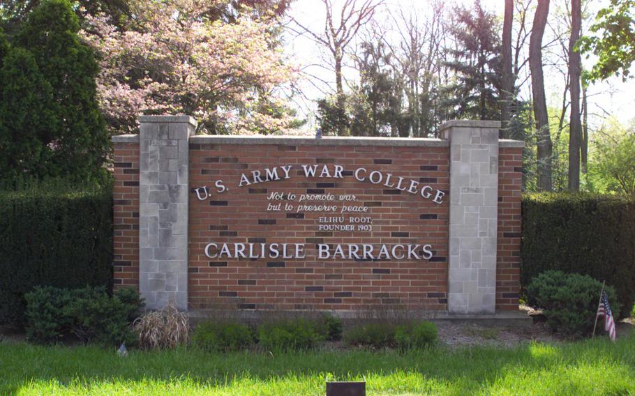 The main entrance sign to Carlisle Barracks and the U.S. Army War College.