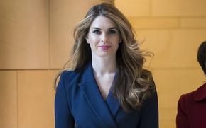 FILE - Hope Hicks, former White House Communications Director, arrives to meet with the House Intelligence Committee, at the Capitol in Washington, Feb. 27, 2018. Prosecutors say Hicks spoke with former President Donald Trump by phone during a frenzied effort to keep allegations of his marital infidelity out of the press after the infamous "Access Hollywood" tape leaked weeks before the 2016 election. In the tape, from 2005, Trump boasted about grabbing women without permission. (AP Photo/J. Scott Applewhite, File)
