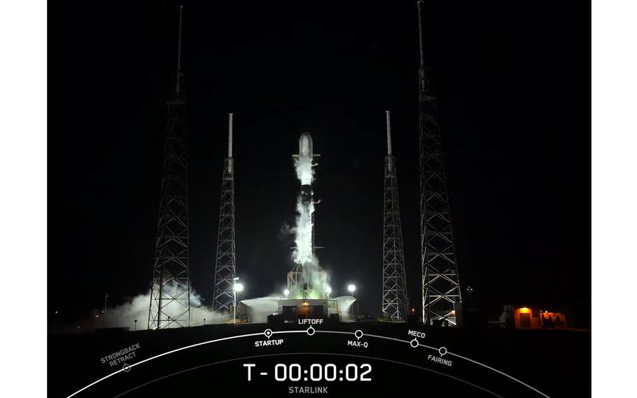 A SpaceX Falcon 9 rocket prepares for liftoff from Cape Canaveral Space Force Station in Florida on July 9, 2023.