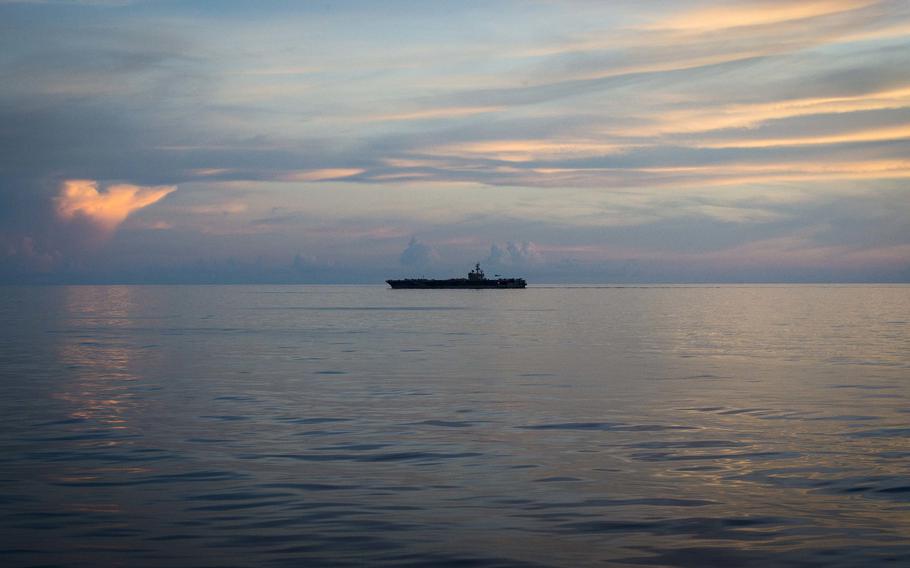 The aircraft carrier USS Ronald Reagan transits the South China Sea in June 2018. 