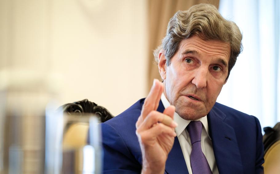 John Kerry, U.S. special presidential envoy for climate, speaks during a media roundtable in Hanoi, Vietnam, on Sept. 5, 2022. 
