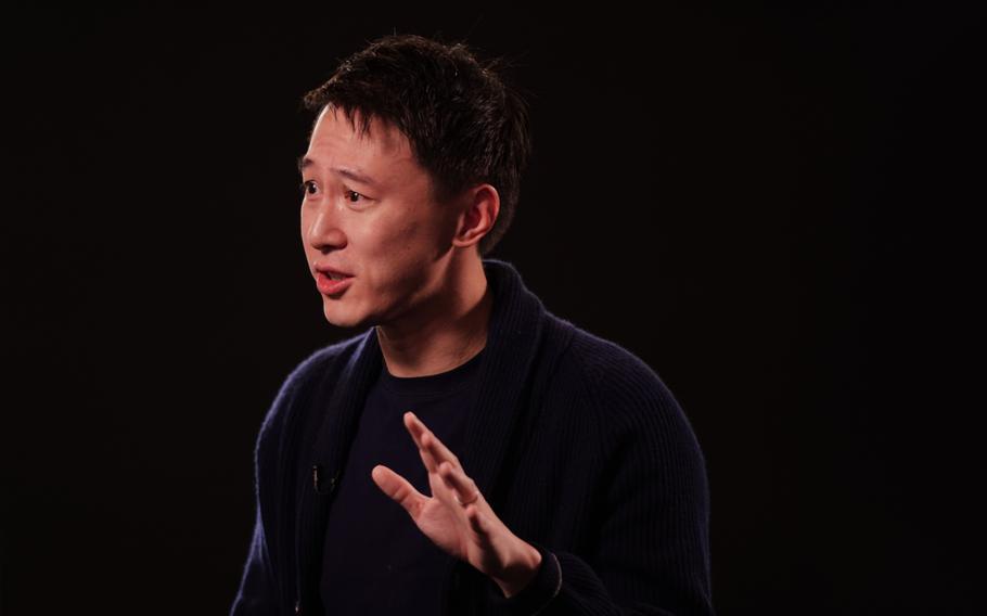 Shouzi Chew, chief executive officer of TikTok Inc., during an interview for an episode of “The David Rubenstein Show: Peer-to-Peer Conversations” in New York on Feb. 17, 2022. 