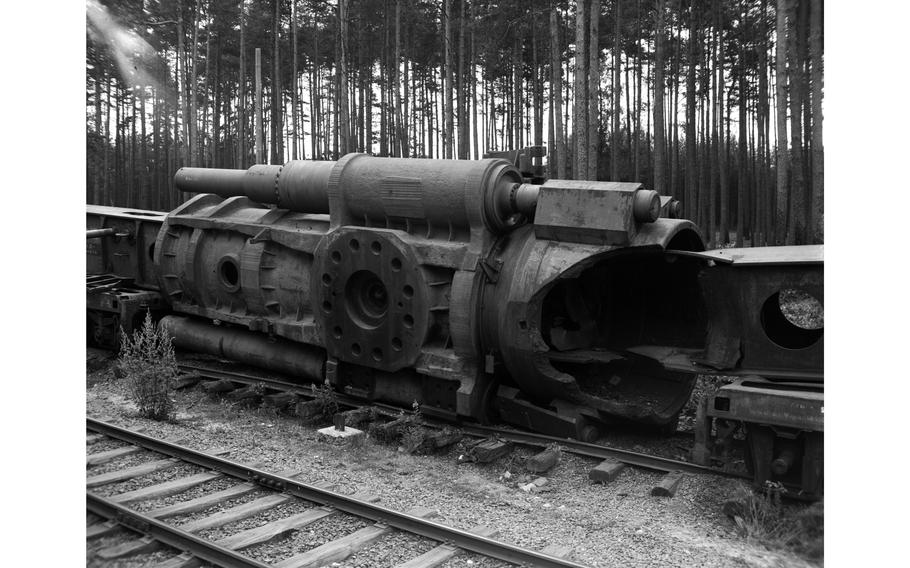 The firing chamber of the 800mm Nazi Germany railway gun waiting to be turned into scrap metal. The loading time for one of the 7-ton shells was about 45 minutes.