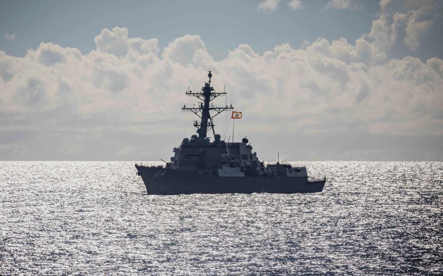 The guided-missile destroyer USS Ralph Johnson, shown here in December 2020, made a trip through the Taiwan Strait on Feb. 26, 2022.

 