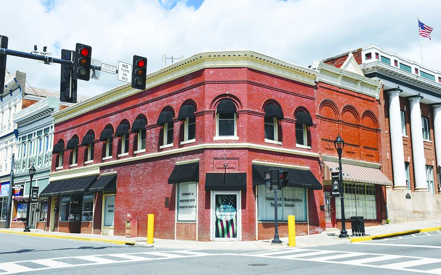 A two-level, corner brick building in the center of Bedford, Va., used to house Green’s Drug Store, where families gathered in 1944 to learn whether their sons, brothers or husbands were missing or killed in action on D-Day. In May 2019, the building opened as a café and tribute center to the “Bedford Boys.”