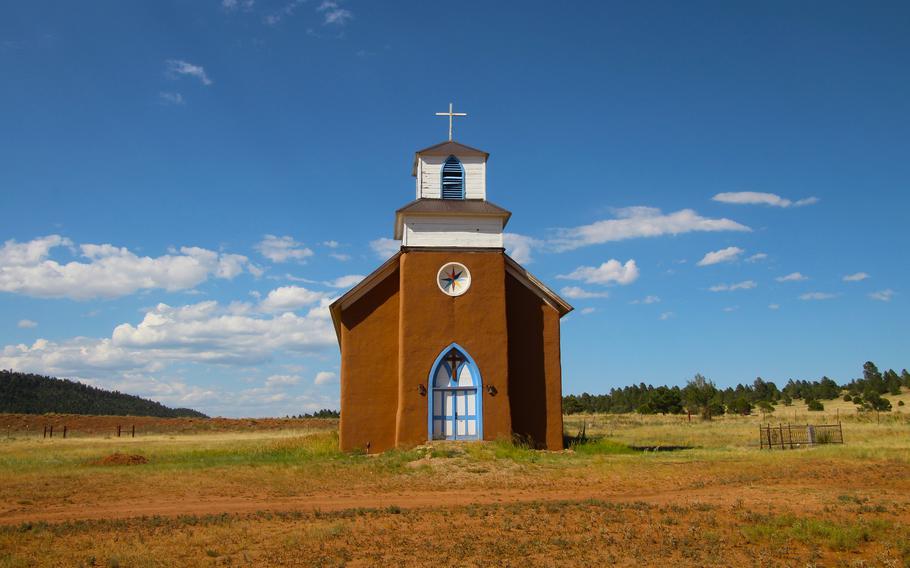 A drive around the countryside near Las Vegas, N.M., produces plenty of photo ops of tiny churches and old mills, and hilly landscapes created by the Sangre de Cristo Mountains. The tradition of blue doors is a common theme in New Mexico. 