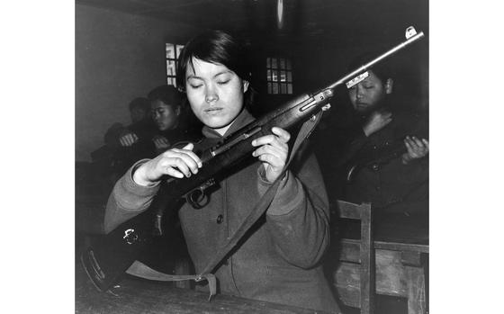 WAC Training Center, Feb. 1960: A young Republic of Korea Women’s Army Corps recruit learns maintenance and assembly of a U.S. 30-cal. carbine during a class on weapon maintenance. Shortly after the war began in June 1950, the Korean army started training some 500 volunteers as women soldiers. The Women’s Army Corps was officially founded Sept 6, 1950, and the total of women soldiers increased to about 1,000 by July 1953 when the Korean Armistice Agreement was signed. During the war, some WACs outfitted in army fatigues and boots and carrying carbines and M-1 rifles, saw combat side by side with the men, but most were employed in psychological warfare, reading propaganda messages accross the front line to communist North Korean soliers. At least a dozen ROK Wacs were either killed or missing in action. 

Read more about the ROK WAC Training Center and the history of the service here. 

Looking for Stars and Stripes’ coverage of the Korean War? Subscribe to Stars and Stripes’ historic newspaper archive! We have digitized our 1948-1999 European and Pacific editions, as well as several of our WWII editions and made them available online through https://starsandstripes.newspaperarchive.com/

META TAGS: Republic of Korea Women’s Army Corps; WAC Training Center; Korean; local nationals; training; military education; women in the military; rifle