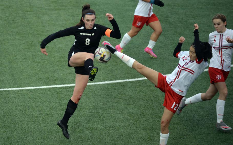 Claire Anderson, left, was Humphreys’ second-leading goal scorer last season.