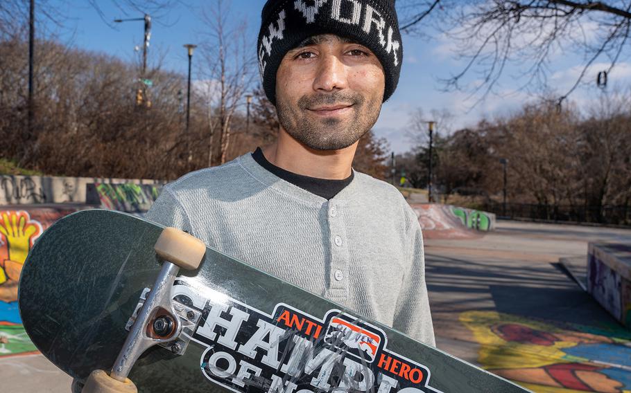 Merza Mohammadi at Paine’s Park in Philadelphia on Jan. 14, 2022. His love of skateboarding traveled with him from Afghanistan to Philadelphia.