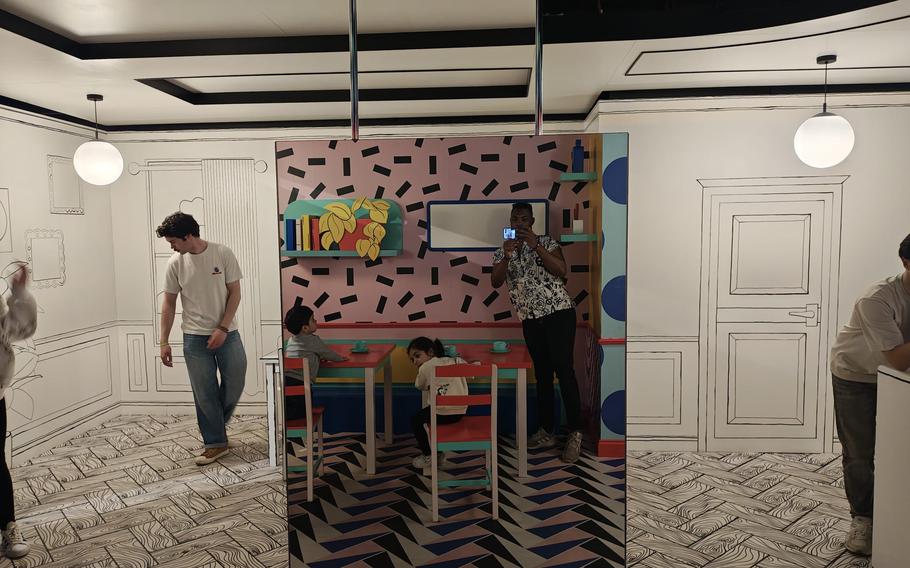 A pop art room at the Twist Museum in London is split in half, one part vibrant color and the other monochrome, with a large double-sided mirror in the center. About an hour and a half is ample time to explore its illusions and assorted other exhibits at a leisurely pace. 
