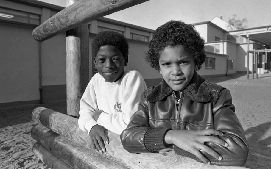 Derek Dixon, 9 (left) and J.T. Williams III, 9, on the playground. J.T., son of Spec. 4 William and Karen Carroll, saved Derek’s life by performing the Heimlich maneuver when he saw his friend choking at lunch.