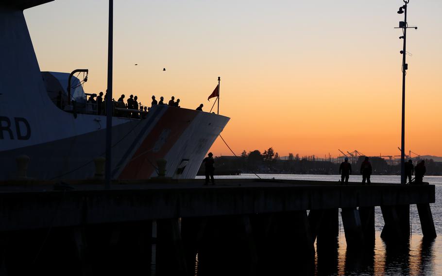 U.S. Coast Guard Coast Guard Cutter Stratton (WMSL 752) and crew return to homeport in Alameda, Calif., Sunday, April 21, 2024. 