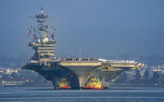 San Diego, CA - August 11: The USS Abraham Lincoln strike group makes her way into San Diego bay as they returns from deployment on Thursday, Aug. 11, 2022 in San Diego, CA. (Nelvin C. Cepeda / The San Diego Union-Tribune)