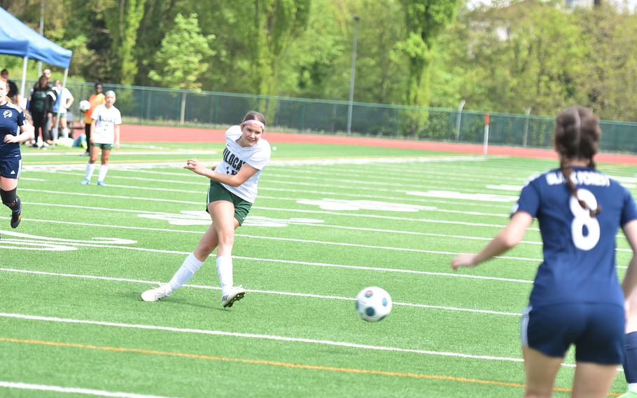 Amalia Selph takes a shot on goal.