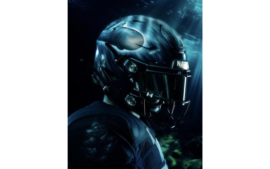 The helmets feature a Virginia-class submarine underwater.