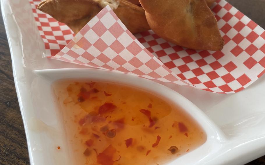 The wanton formaggio e surimi, or crab rangoon, at Han Dynasty Chinese Food Express in Polcenigo, Italy, July 7, 2023. The rangoon is one of 15 starters the restaurant offers.