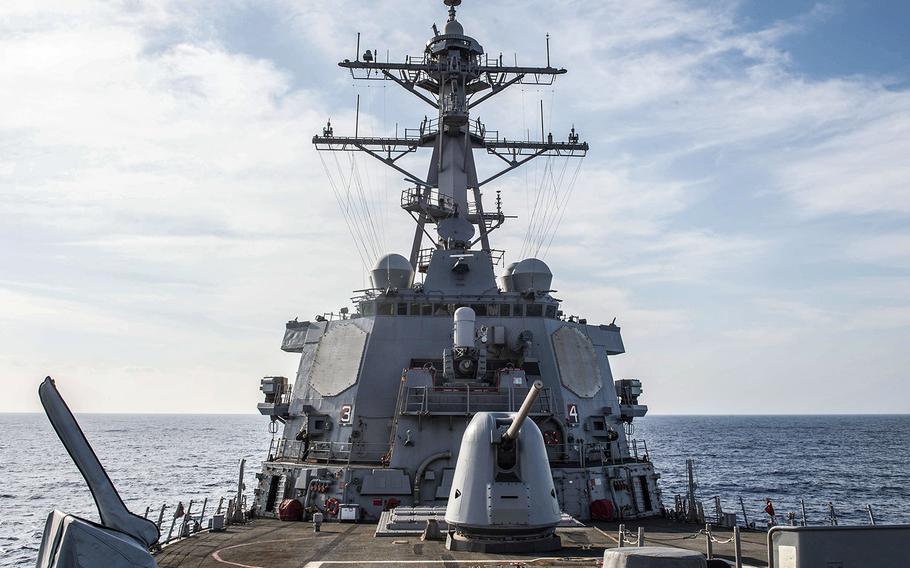 The guided-missile destroyer USS Arleigh Burke (DDG 51) transits the Mediterranean Sea on Oct. 7, 2018.