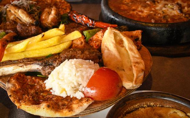 A kebab mixed grill platter at the Royal Restaurant and Bar allows patrons to sample much of the menu.  