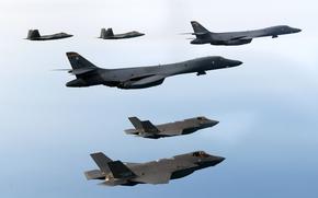 U.S. B-1B Lancer bombers, F-22 Raptors and F-35B Lightning II stealth fighters train with South Korean F-35As over the Yellow Sea, Wednesday, Feb. 1, 2023.