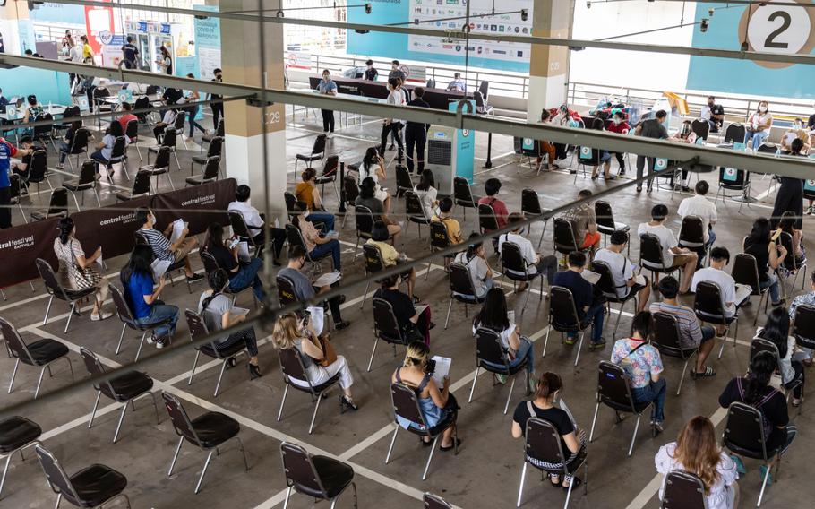A vaccination center set up at the Central Eastville shopping center in Bangkok.