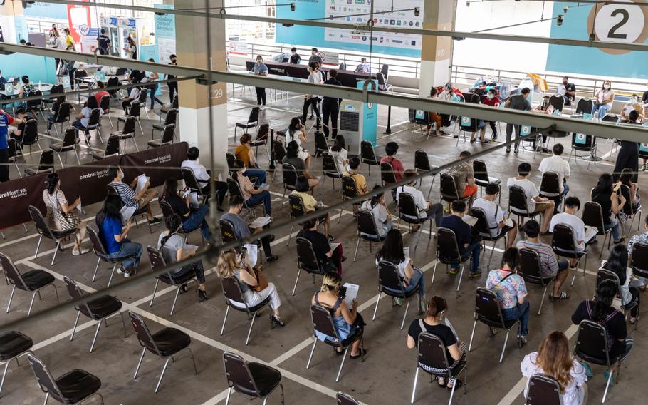 A vaccination center set up at the Central Eastville shopping center in Bangkok. 