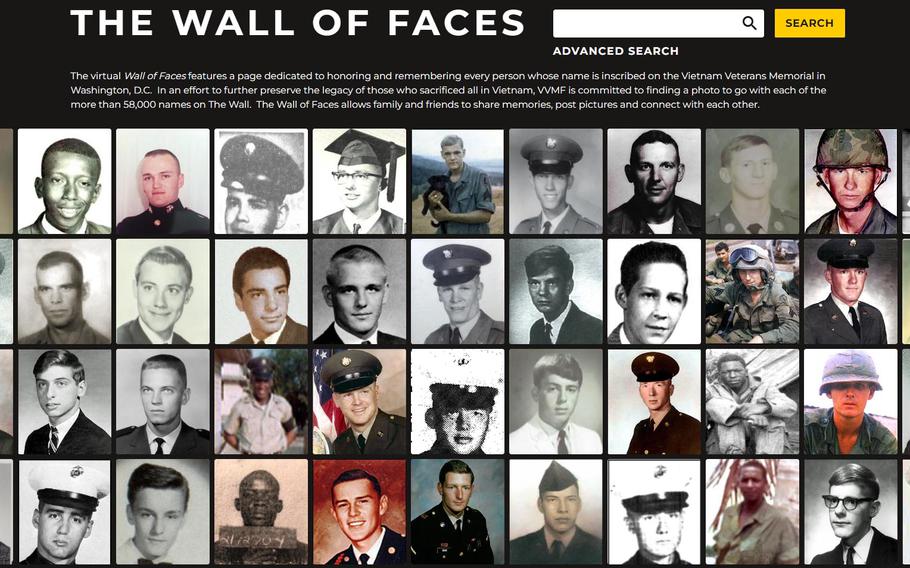 The Wall of Faces website now features at least one photo of each of the more than 58,000 service members listed on the Vietnam Veterans Memorial.