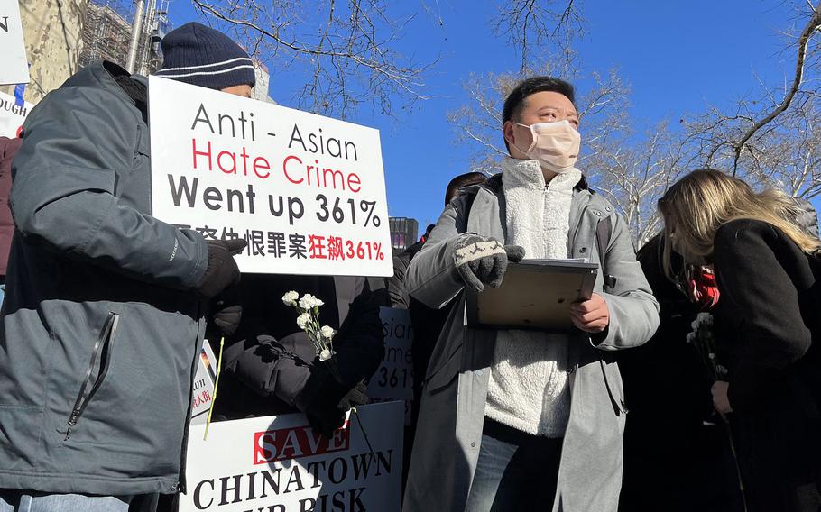 Jackie Wong, member of Concerned Citizens of East Broadway, right, during a demonstration in New York.