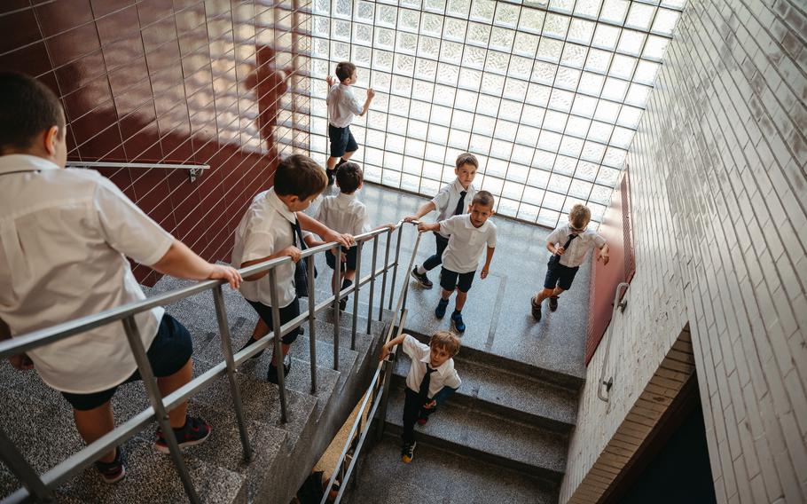 Students change classes at St. Nicholas Cathedral School.