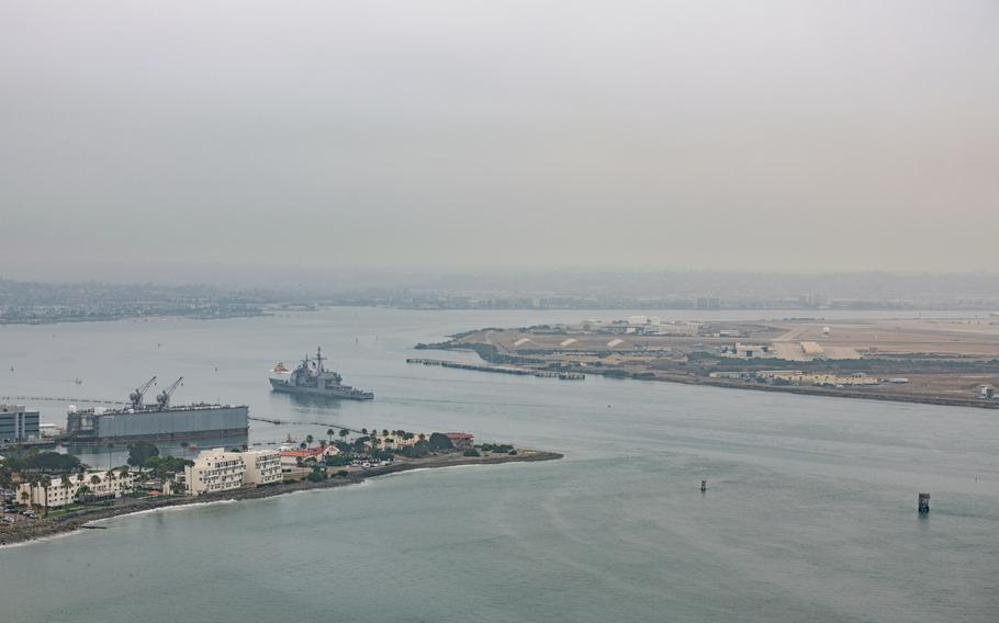 The Princeton sails into port.