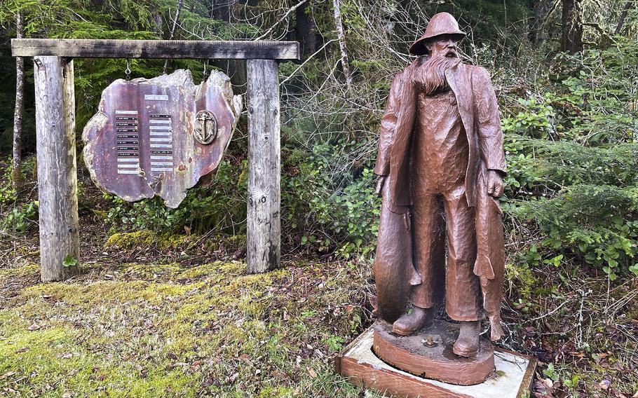 In a corner of a Bay Center cemetery, a statue represents fishers lost at sea who had ties to this small southwest Washington community of some 250 people. There are 21 names dating back to 1905. 