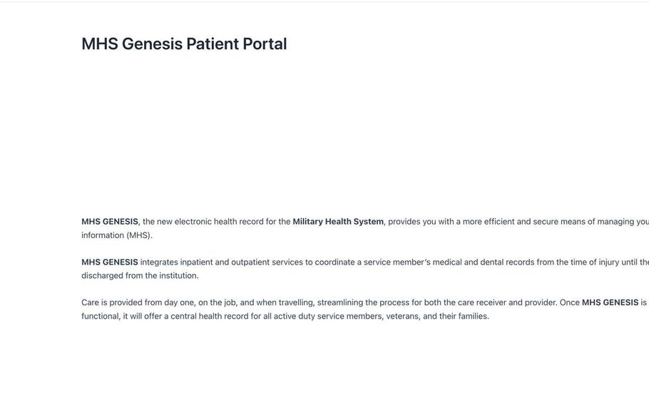This screenshot posted to Naval Hospital Okinawa's Facebook page on Nov. 8, 2024, shows a website posing as the MHS Genesis Patient Portal.