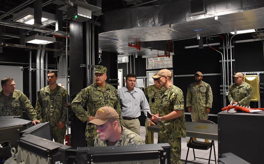 Navy leaders visit the Aegis Ashore missile defense systems in Redzikowo, Poland, in July 2023. The Navy said this week that it had taken official control of the system, which will be fully operational as early as the spring.
