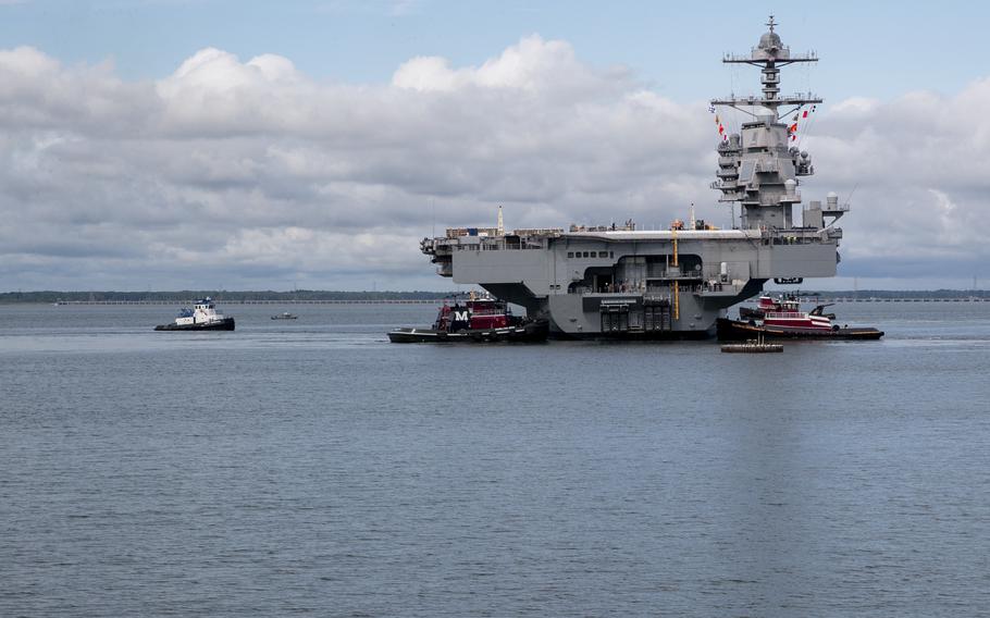 The aircraft carrier USS Gerald R. Ford (CVN 78) departed Naval Station Norfolk to make the transit to Newport News Shipyard in support of her Planned Incremental Availability (PIA), a six-month period of modernization, maintenance, and repairs, Aug. 20, 2021. 