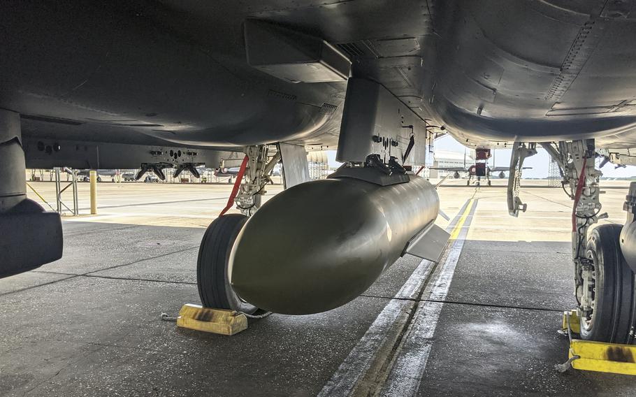 The 40th Flight Test Squadron at Eglin Air Force Base, Fla., prepares to release a GBU-72 Advanced 5K Penetrator bomb for the first time, Oct. 7, 2021.