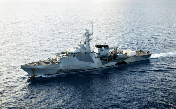 The British patrol ship HMS Spey, seen here near the Malay Peninsula in April 2025, passed through the Taiwan Strait on June 18, 2025. 