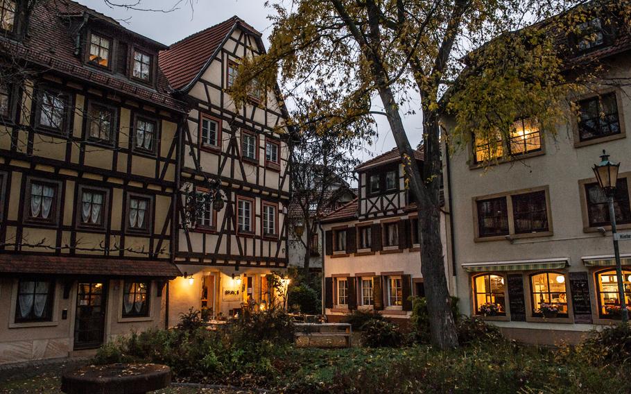 Bruno's in Neustadt an der Weinstrasse, Germany, Nov. 13, 2021. The restaurant offers outside and indoor seating on a small downtown plaza, as well as takeout from a serving window.