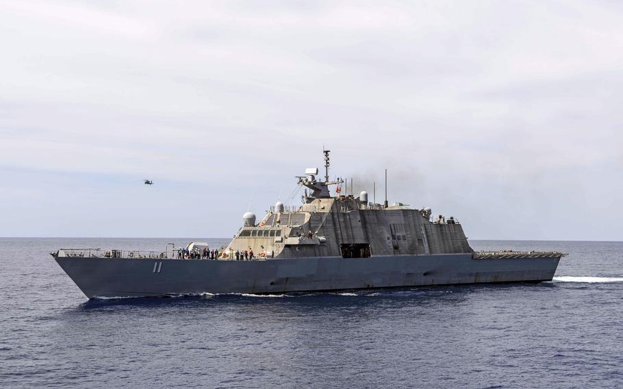 The Freedom-class littoral combat ship USS Sioux City transits the Atlantic Ocean, May 3, 2022.