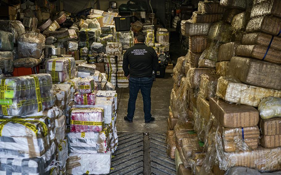 Officials from Mexico’s attorney general’s office unloaded hundreds of pounds of fentanyl and methamphetamine seized near Ensenada.