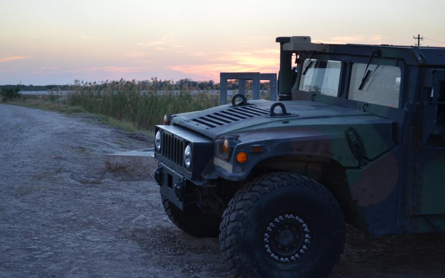 A Texas National Guard observation post is seen along the Rio Grande in Mission, Texas, on Jan. 19, 2022. 