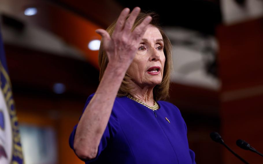 House Speaker Nancy Pelosi, D-Calif., speaks during a news conference at the U.S. Capitol in Washington, D.C., on March 31, 2022. 