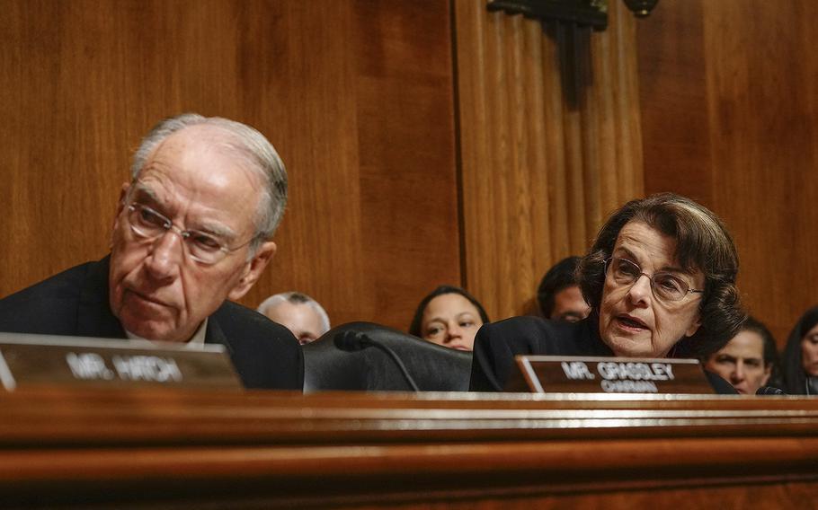 Sens. Charles E. Grassley, R-Iowa and Dianne Feinstein, D-Calif., shown in 2018, will both turn 90 in 2023. 
