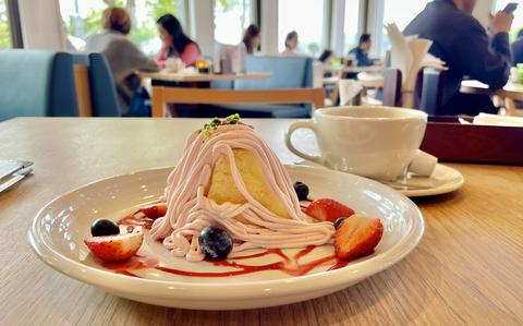 Seasonal strawberry cake from Nagisa Bashi Cafe along Zushi Beach, Japan.